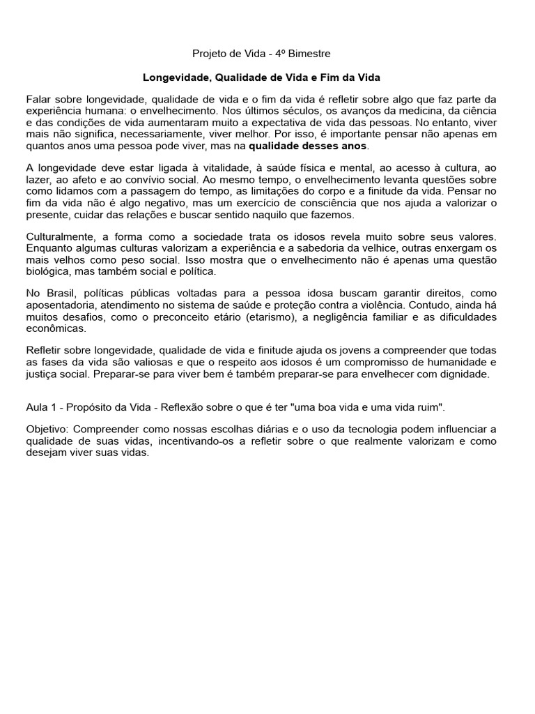 Longevidade e Qualidade de Vida na Velhice | PDF