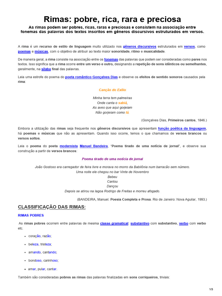 Tipos de Rimas em Poemas e Músicas | PDF | Poesia