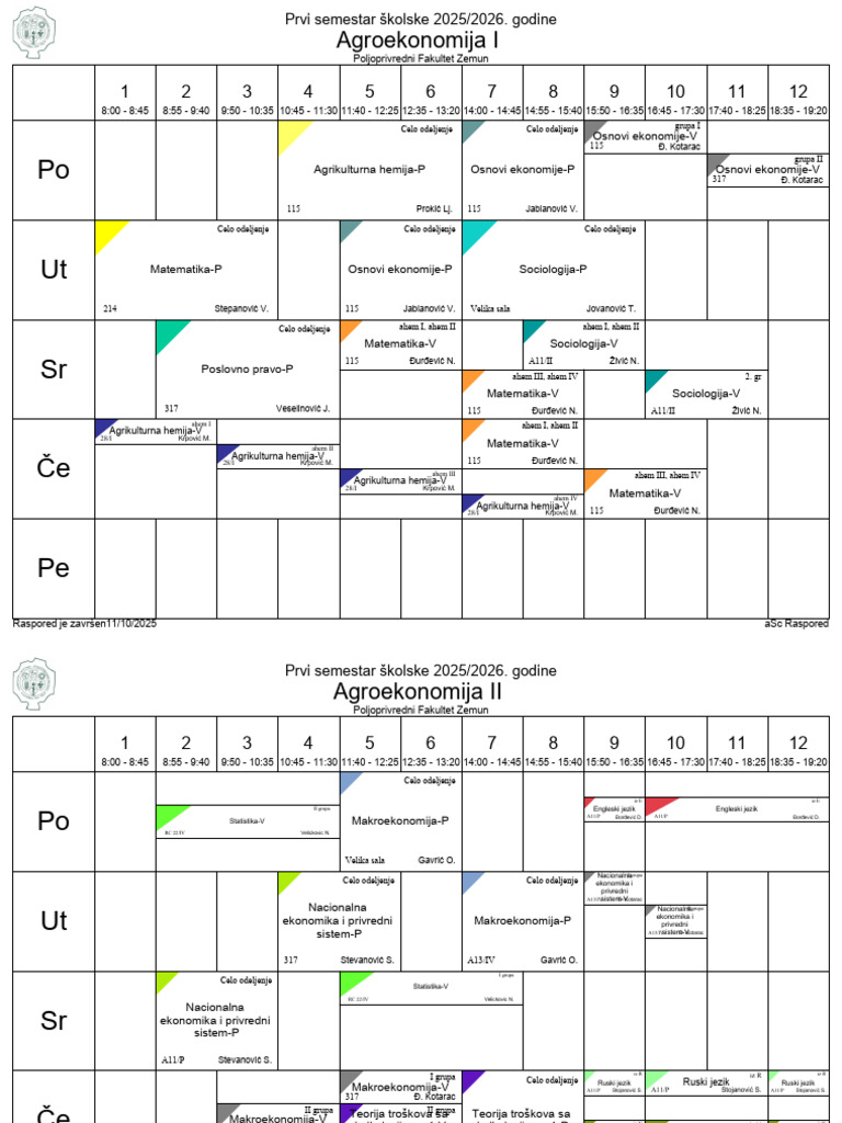 OAS Raspored Prvi Semestarduli Ver25 | PDF