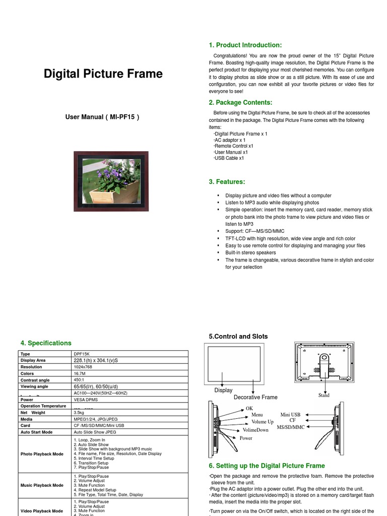 Digital Picture Frame User Manual