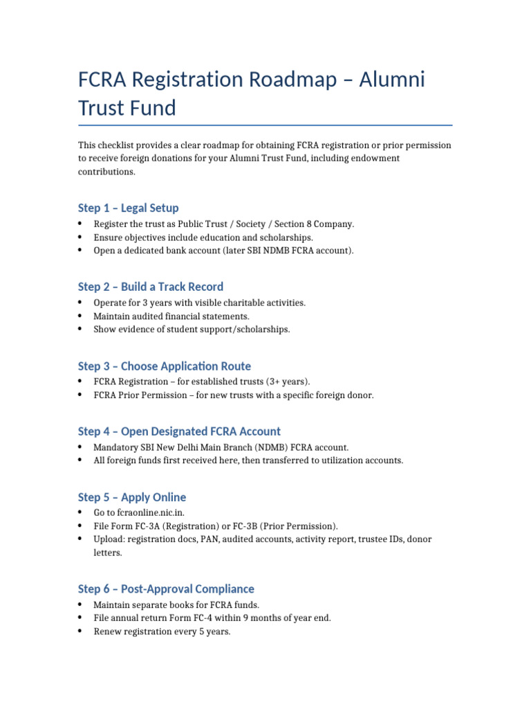 FCRA Registration Guide for Alumni Trusts | PDF | Financial Endowment ...