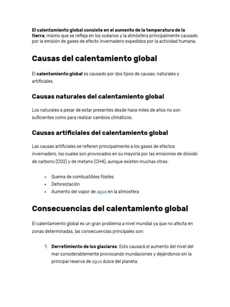 Causas y consecuencias del calentamiento global | PDF