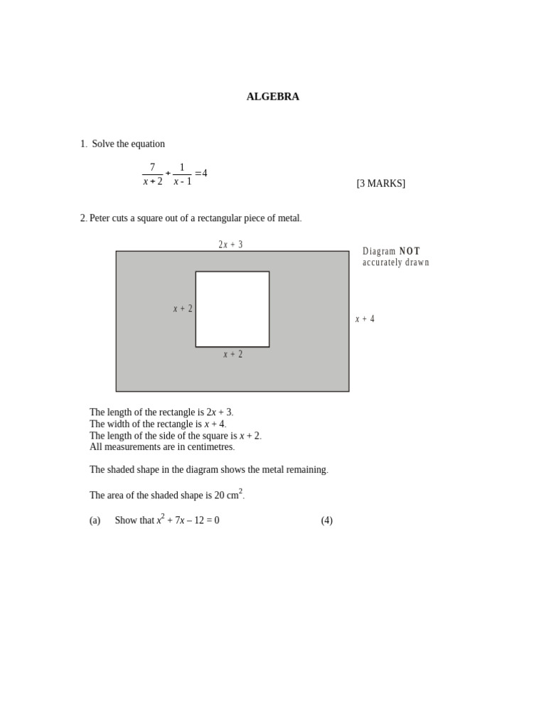Algebra Problems and Solutions Guide | PDF | Area | Mathematics
