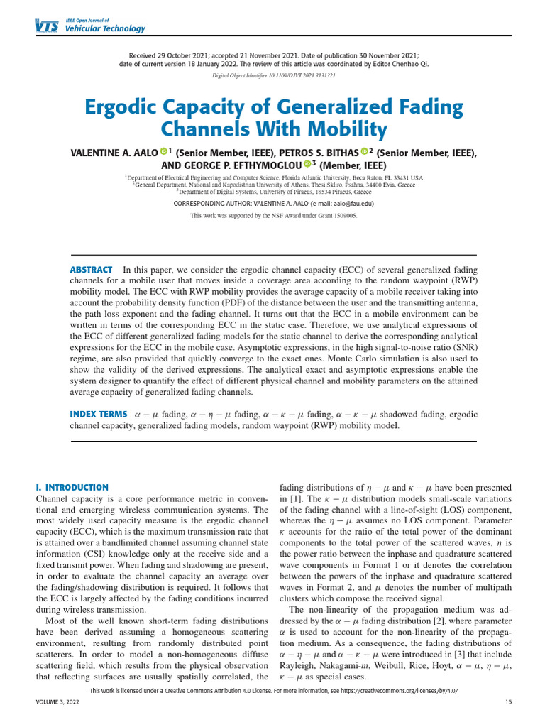 Ergodic Capacity of Generalized Fading Channels With Mobility | PDF ...
