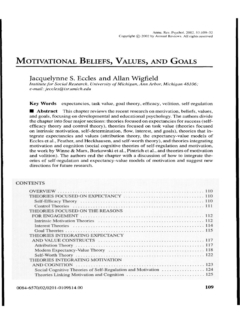 Motivational Beliefs and Goals Analysis | PDF | Copyright ...