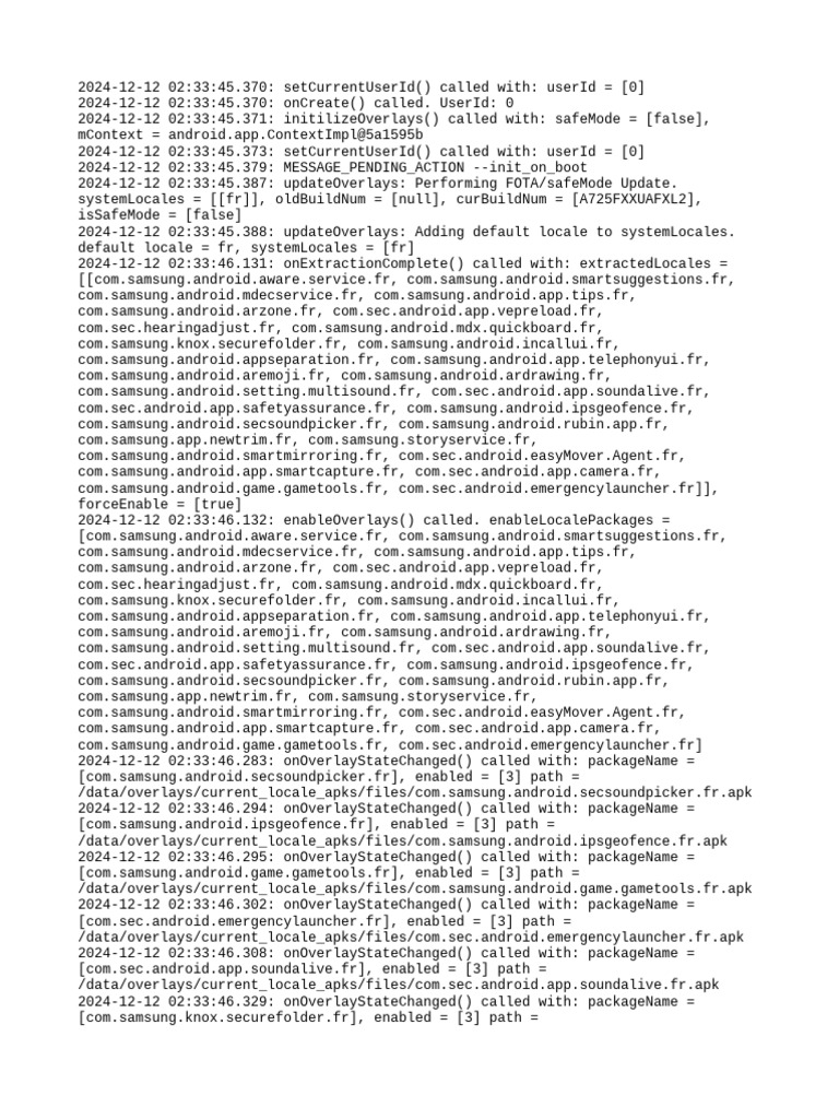 Samsung Overlay Initialization Logs | PDF | Android (Robot) | Google