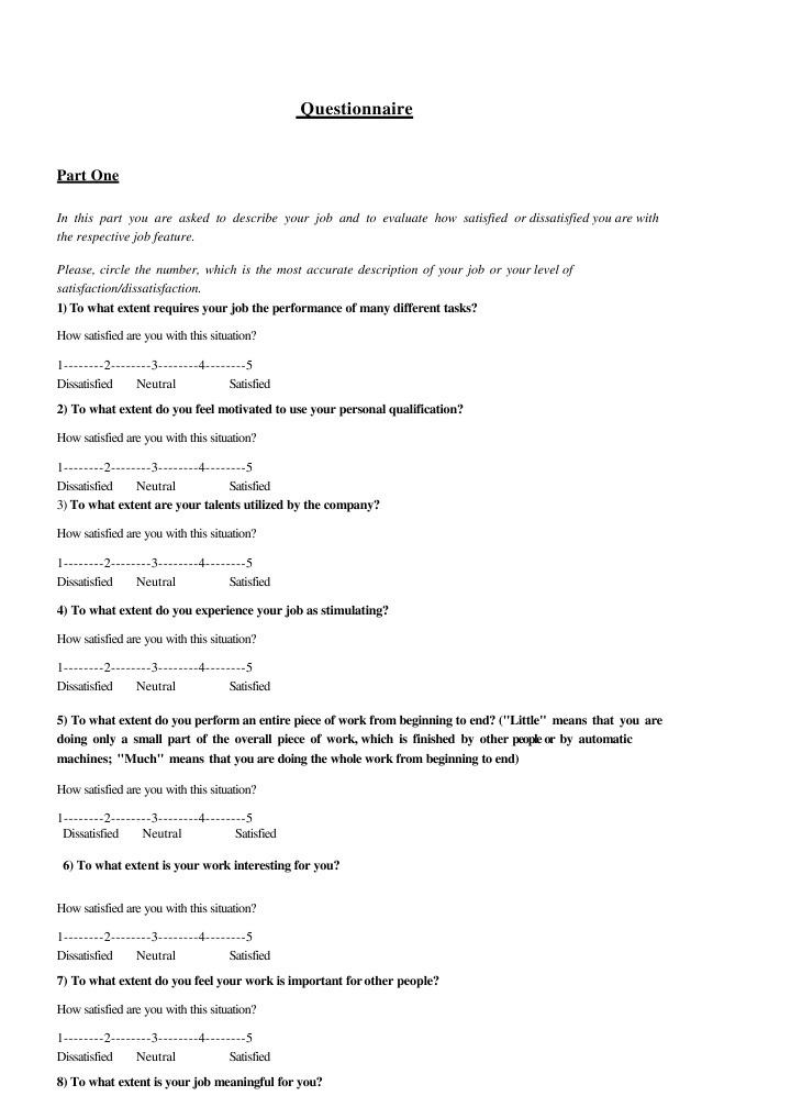 Questionnaire: Part One | PDF | Performance Appraisal | Employment