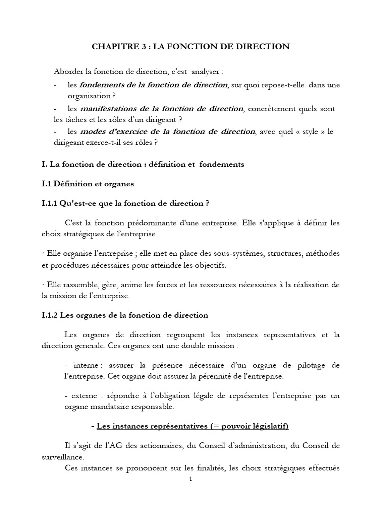 Fonction de Direction : Rôles et Fondements | PDF | Direction | Business