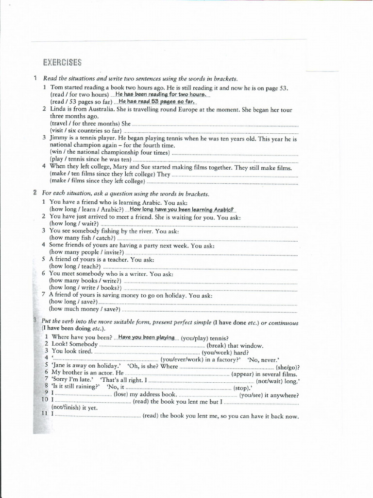 Present Perfect Simple and Continuous. Exercises | PDF