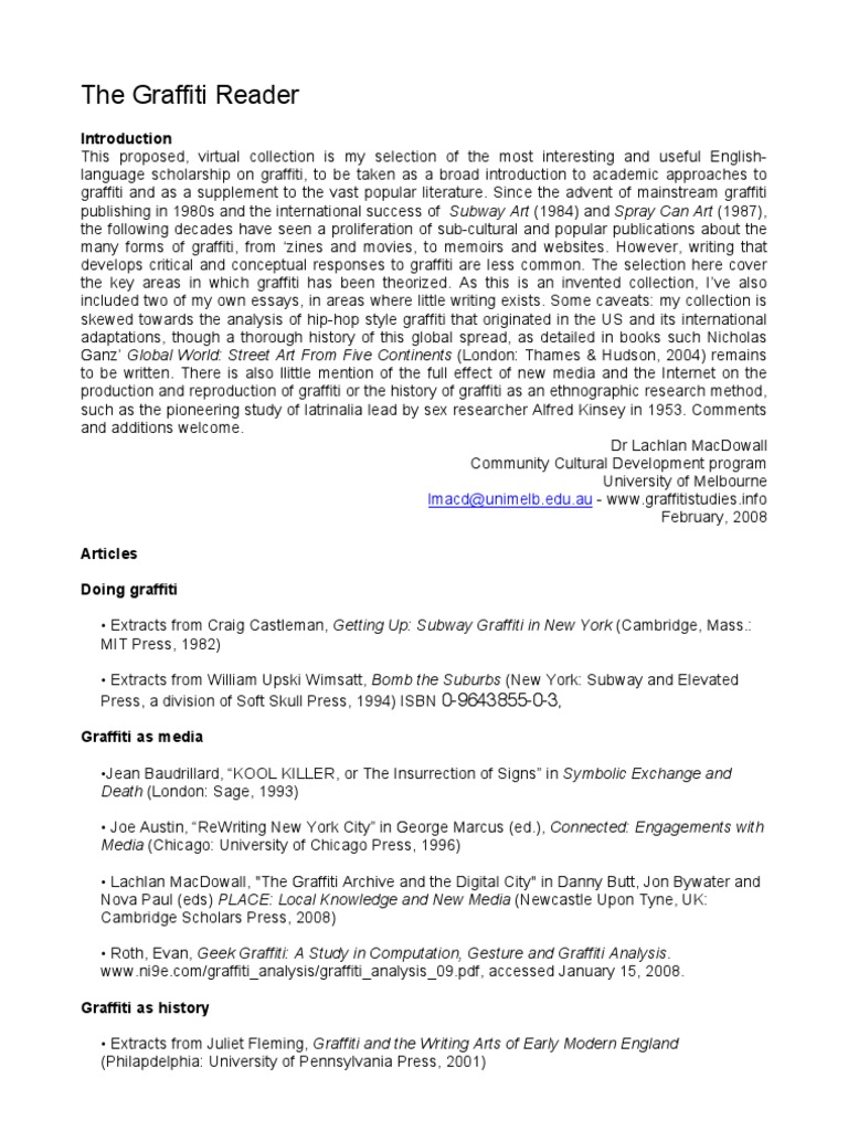 Graffiti Reader Graffiti Fiction Literature