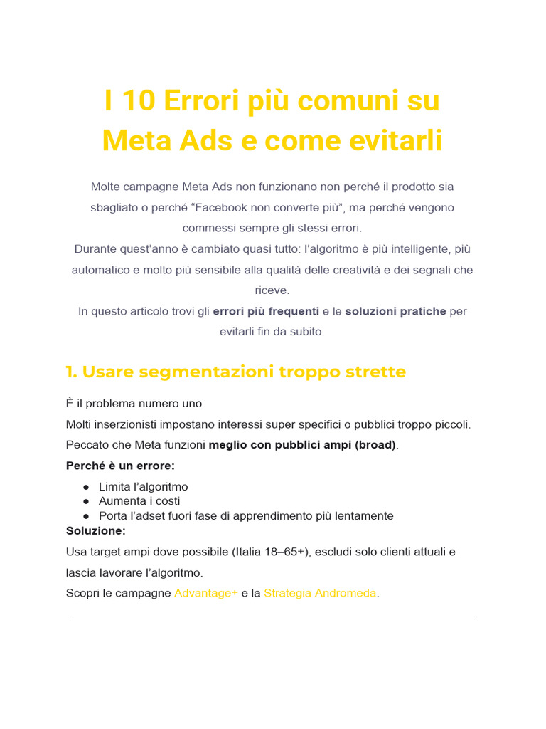 I 10 Errori Più Comuni Su Meta Ads e Come Evitarli | PDF
