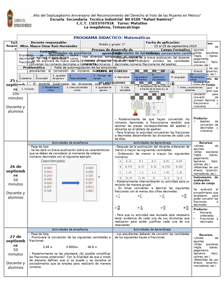 Programa 25 Sept 2023 Fracciones A Decimal | PDF | Decimal | Enseñando