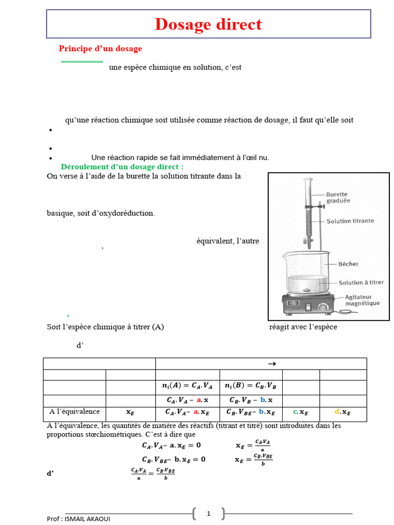 Dosage direct : principes et méthodes | PDF | Chimie | Substances chimiques