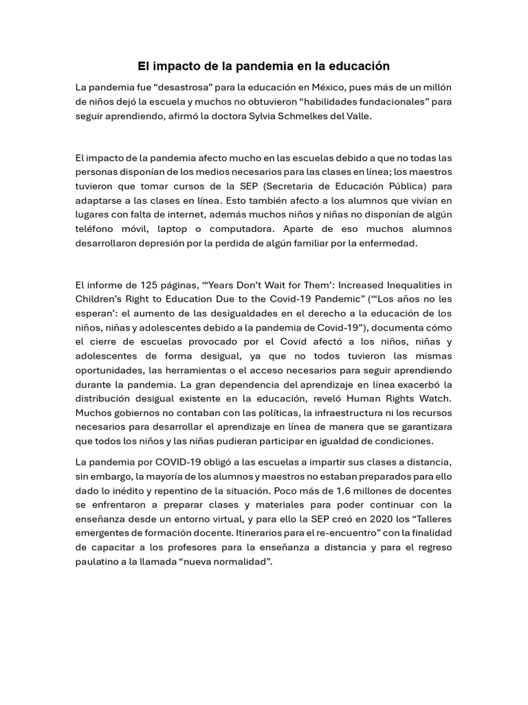 Impacto del COVID-19 en la educación en México | PDF | Enseñando ...