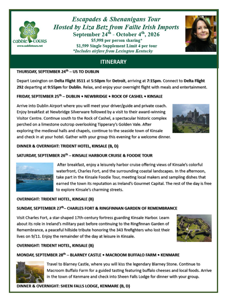 Fáilte Ireland Trip Itinerary Sept 2026 | PDF