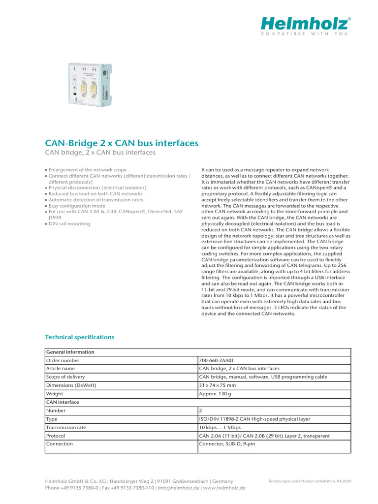 CAN Bridge 2 X CAN Bus Interfaces 700-660-2AA01 KDZF7x6 | PDF ...