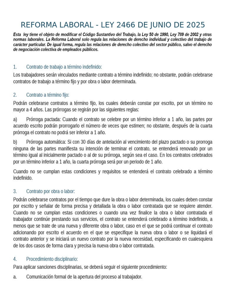 Reforma Laboral Ley 2466 de 2025 | PDF | Derecho laboral | Invalidez