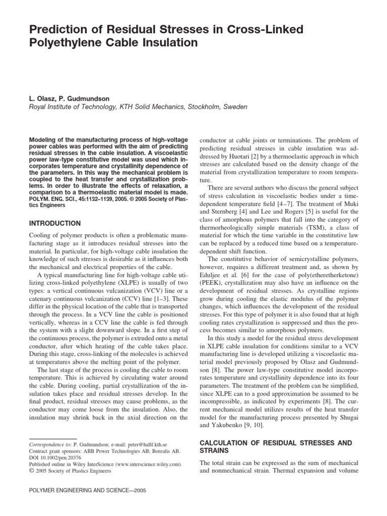 Residual Stress Prediction in XLPE Insulation | PDF | Viscoelasticity ...