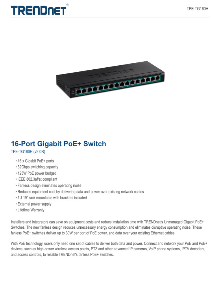 13 - Network Switch Datasheet TPE-TG160H | PDF | Network Switch ...