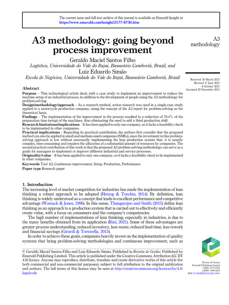 A3 Methodology for Industrial Process Improvement | PDF | Methodology ...