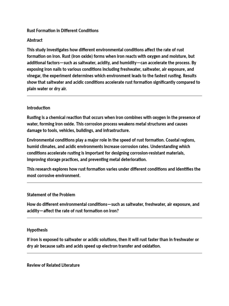 Rust Formation in Different Conditions | PDF | Rust | Corrosion