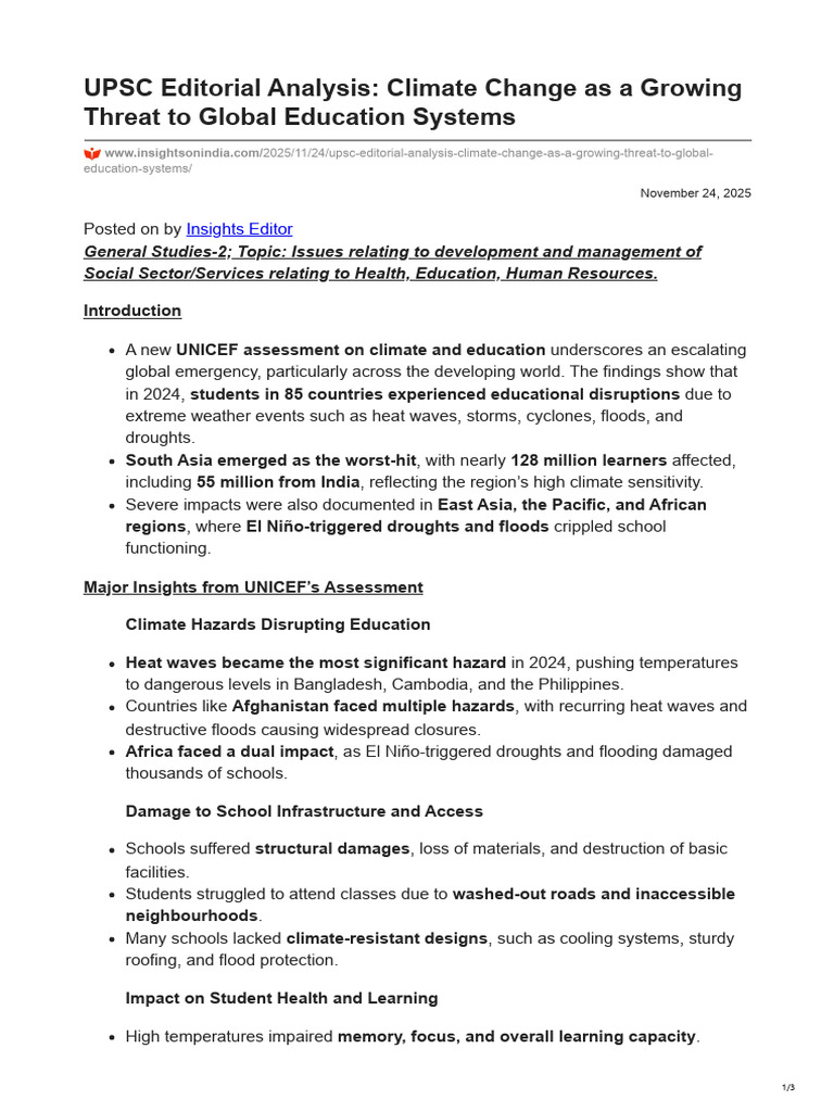 Climate Change's Impact on Education Systems | PDF | Climate Resilience ...
