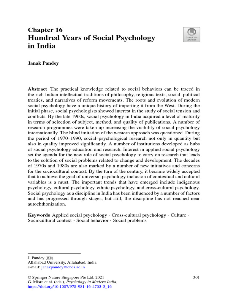 Evolution of Social Psychology in India | PDF | Psychology | Social ...