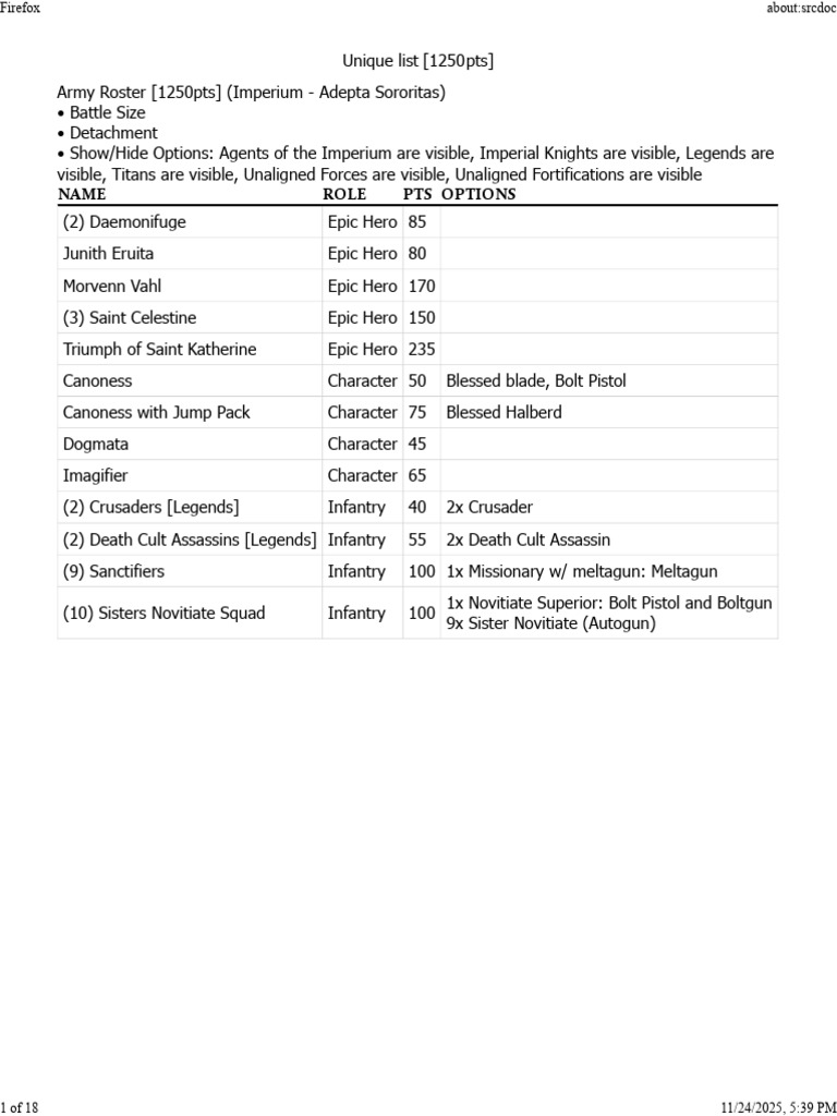 Adepta Sororitas Army Roster Guide | PDF