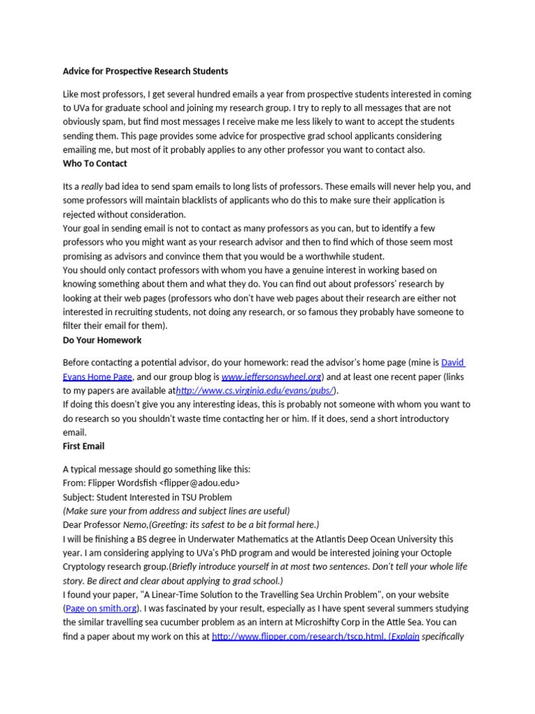 Advice For Prospective Research Students | PDF