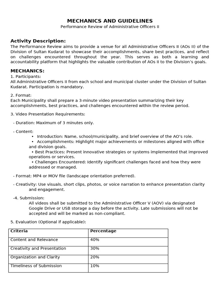 Performance Review Guidelines for AOs II | PDF