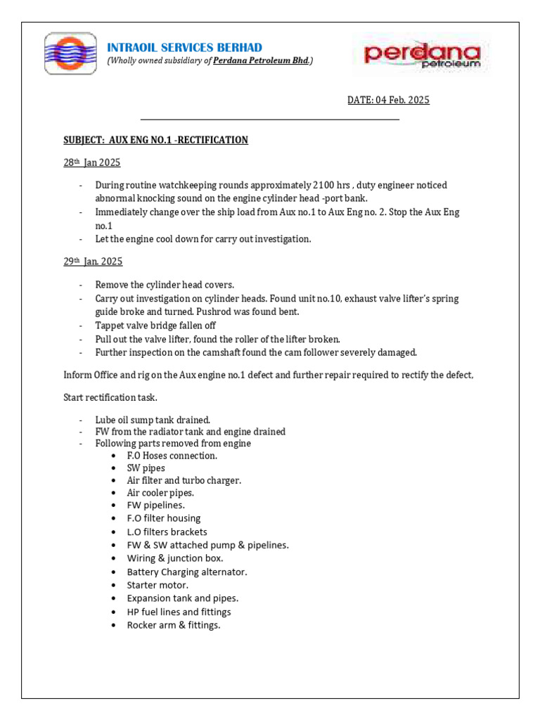 Cam Shaft A.E 1 Defect. Rectification Report. | PDF | Mechanical ...