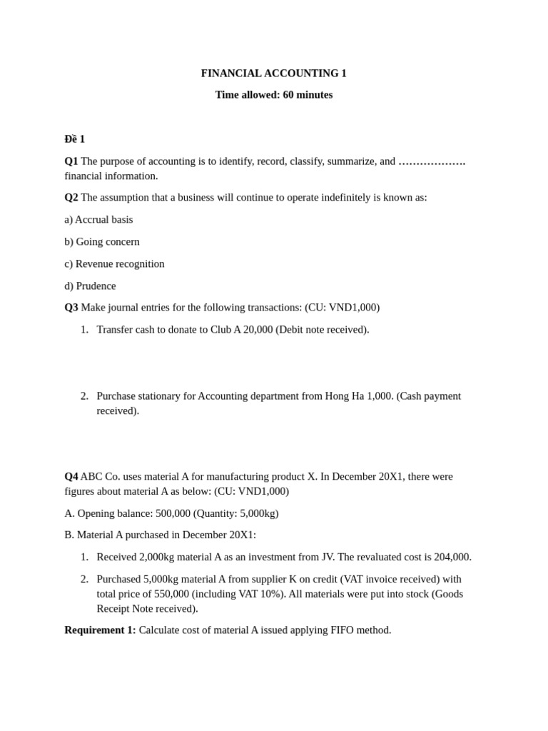Financial Accounting 1 | PDF | Depreciation | Debits And Credits