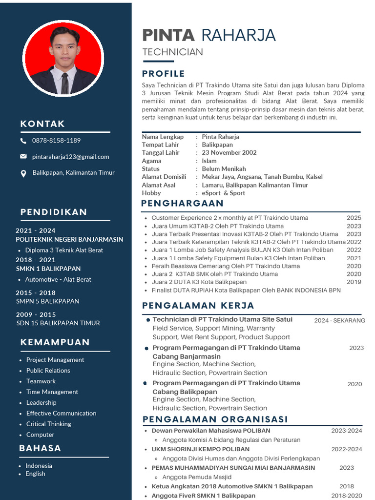 Profil Pinta Raharja: Technician Alat Berat | PDF