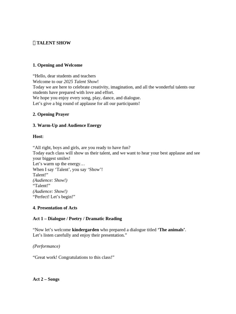 2025 School Talent Show Program | PDF