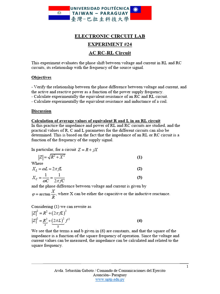 AC RC-RL Circuit Experiment Guide | PDF | Electrical Engineering ...