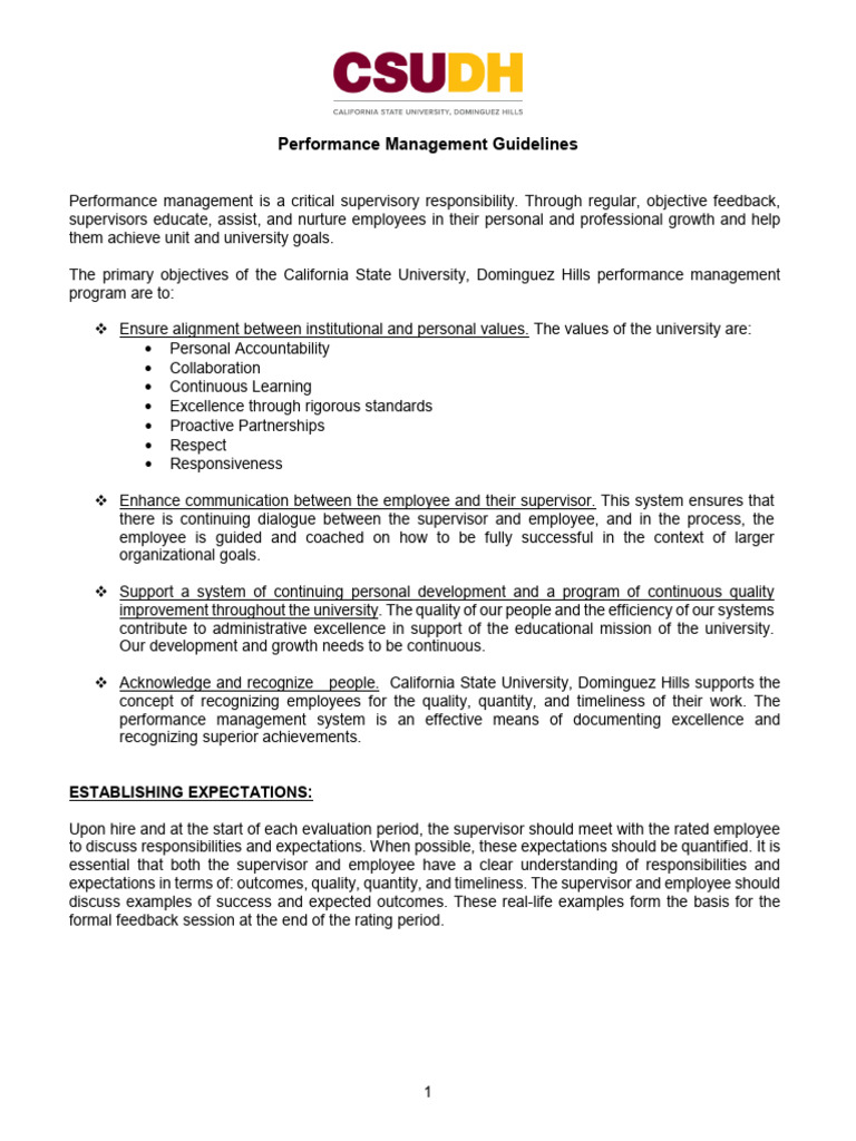 CSUDH Performance Management System Guidelines | PDF | Performance ...