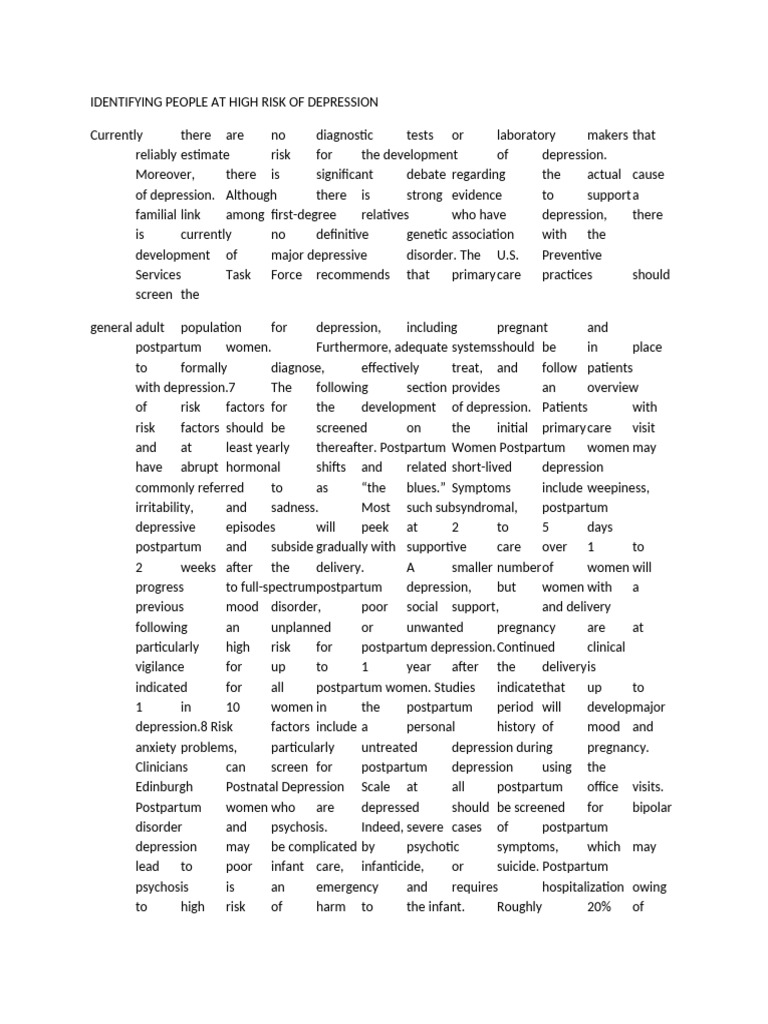 High-Risk Factors for Depression | PDF | Major Depressive Disorder ...