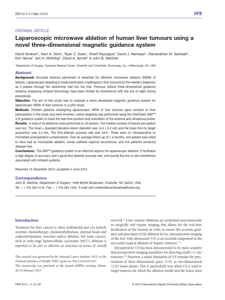 Laparoscopic Microwave Ablation of Human Liver Tumours Using A Novel ...