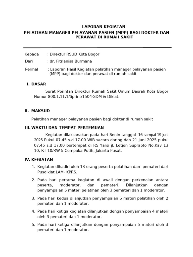 Pelatihan MPP Dokter dan Perawat 2025 | PDF