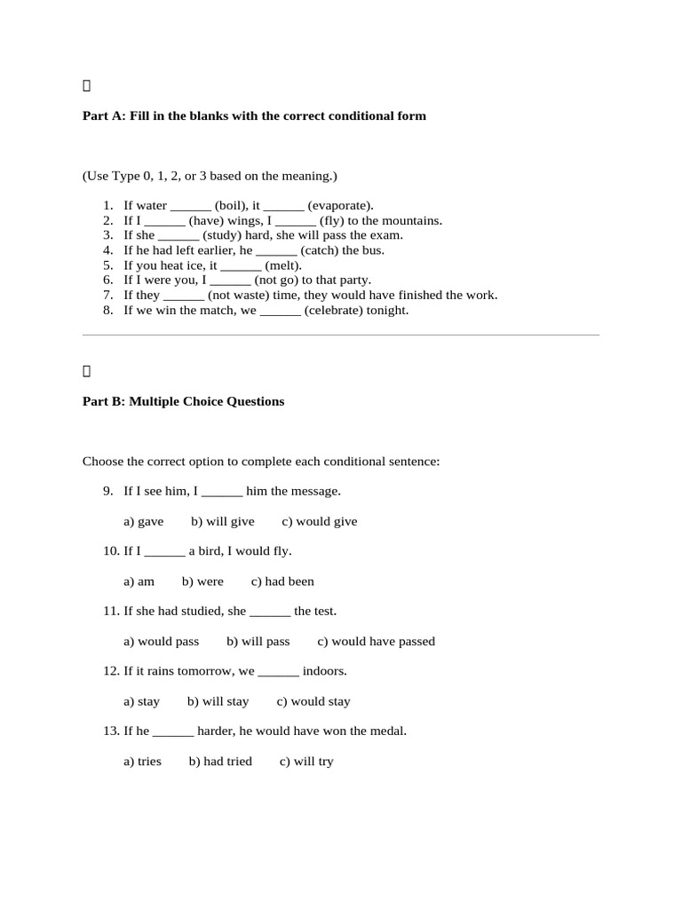Conditional Forms Practice Exercises | PDF