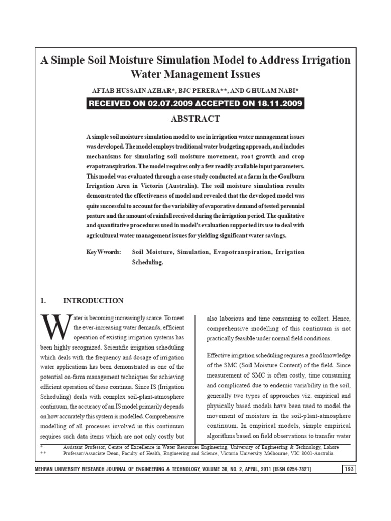 Soil Moisture Simulation for Irrigation | PDF | Evapotranspiration | Soil