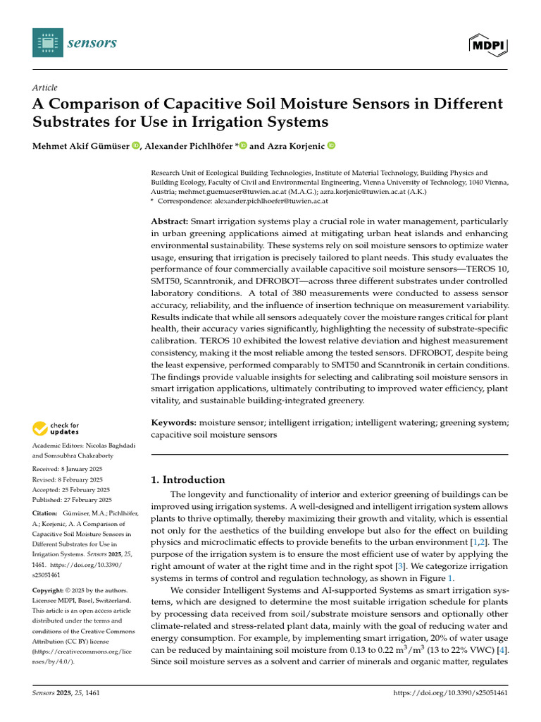Comparison of Soil Moisture Sensors for Irrigation | PDF | Capacitor ...