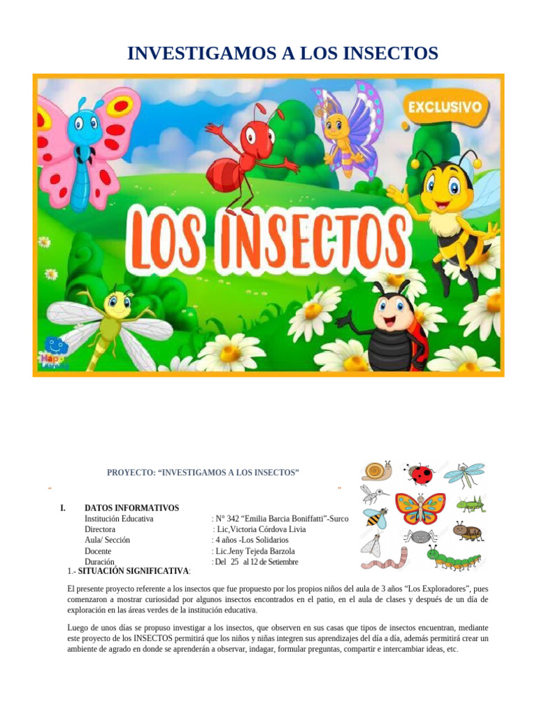 Proyecto Educativo sobre Insectos | PDF | Aprendizaje | Insectos