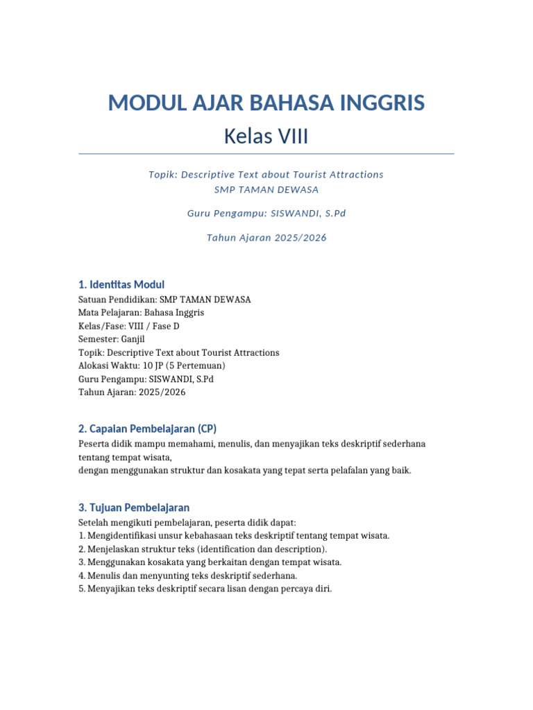 Descriptive Text untuk Tempat Wisata | PDF