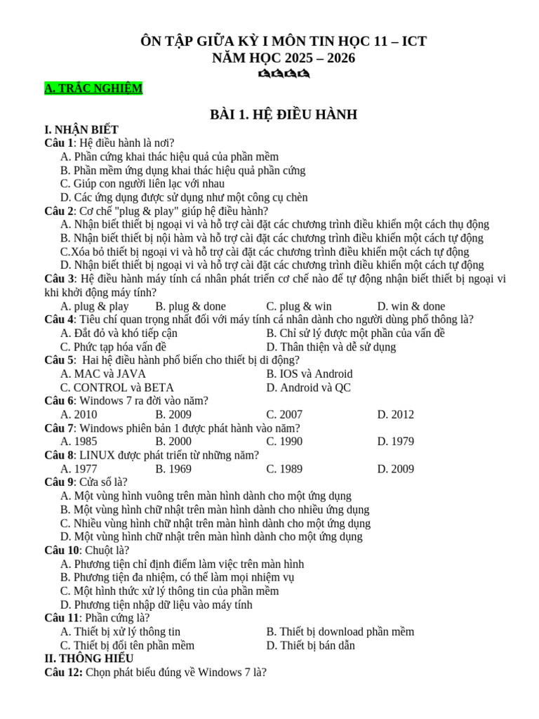 On Tap Giua Ki 1 | PDF