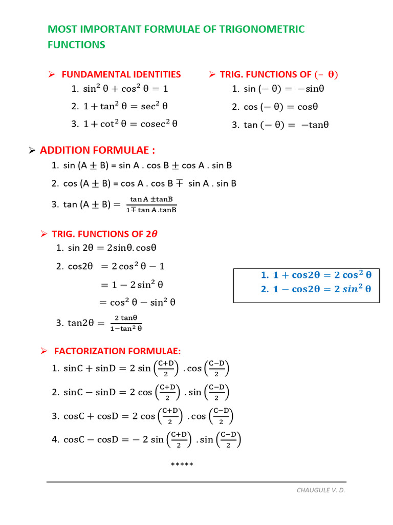 Key Trigonometric Formulas Explained | PDF