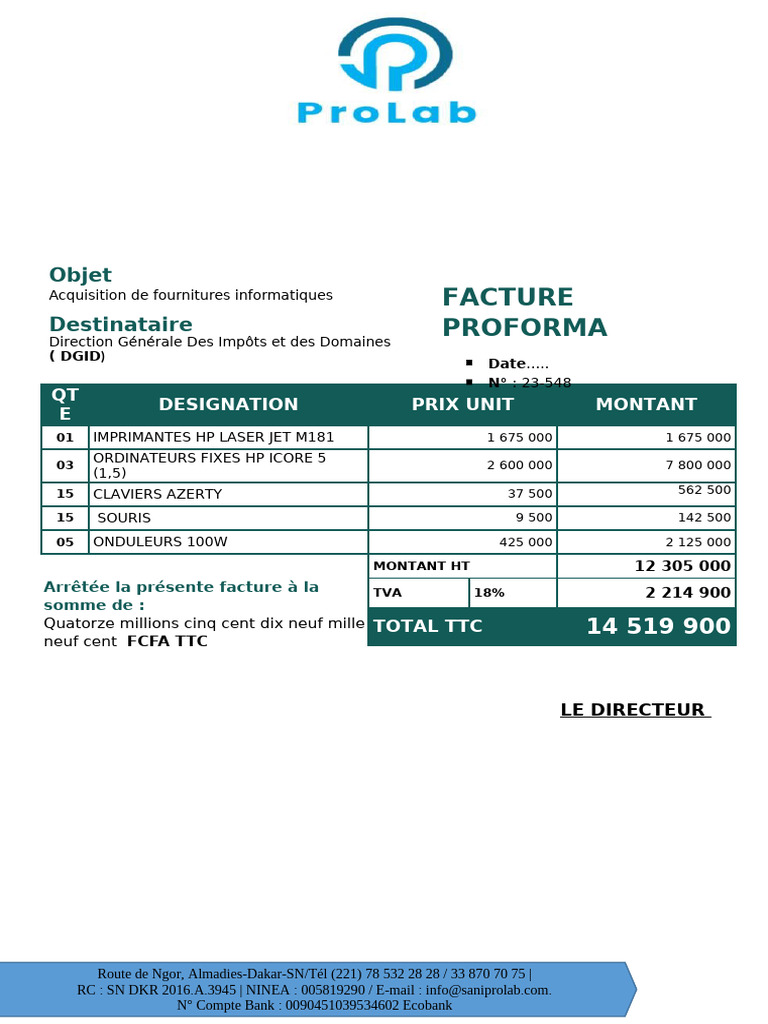 Facture Proforma Fournitures Informatiques | PDF