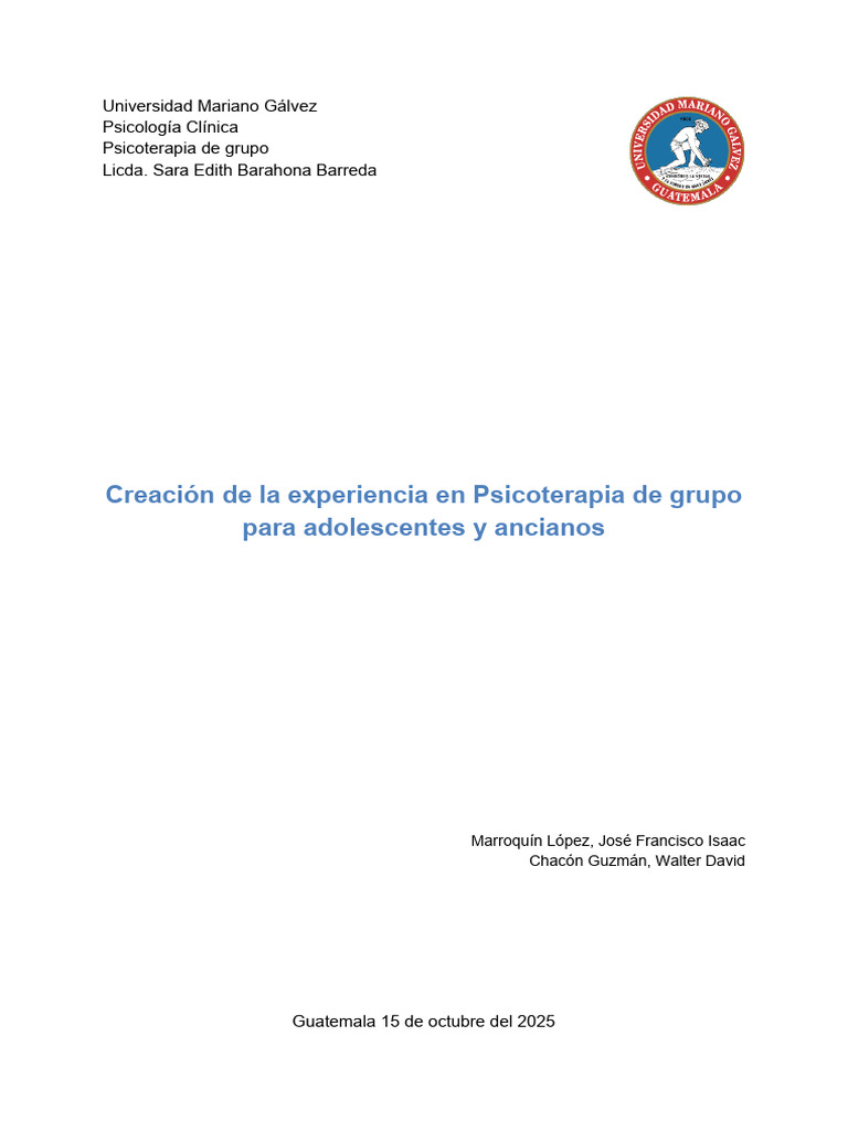 Creación de La Experiencia en Psicoterapia de Grupo para Adolescentes y ...