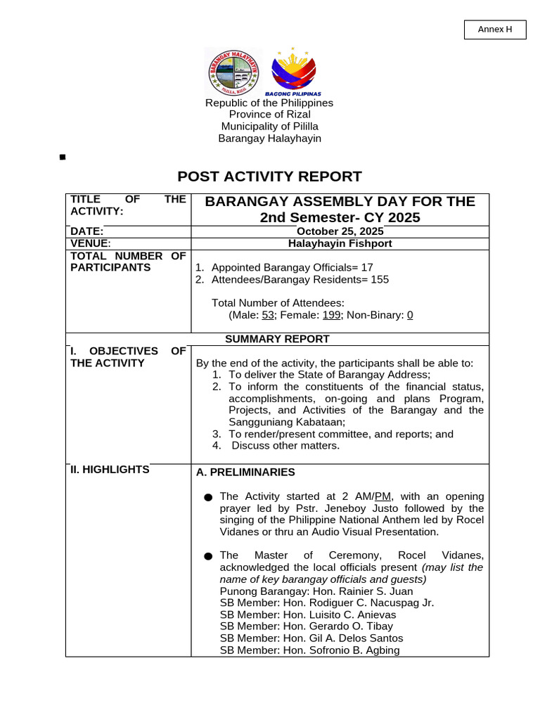 Annex H - Post Activity Report Template | PDF