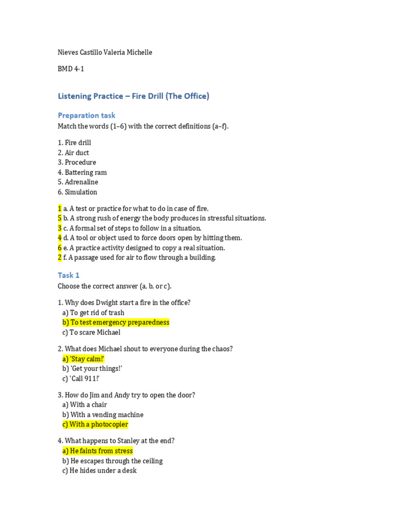 Fire Drill Listening Practice Guide | PDF - Drill And Listening Operator Statutory